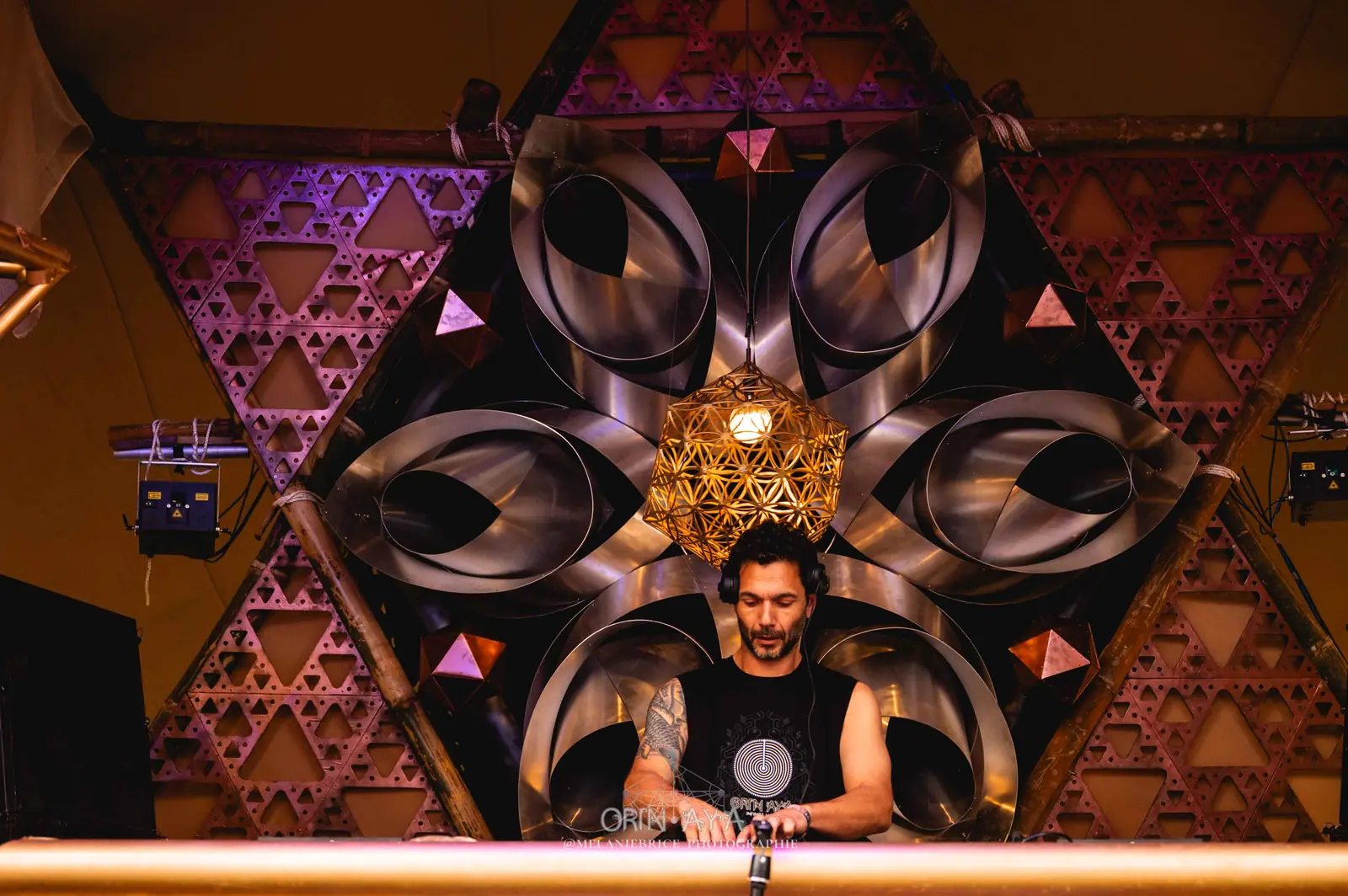 DJ booth with stage décor